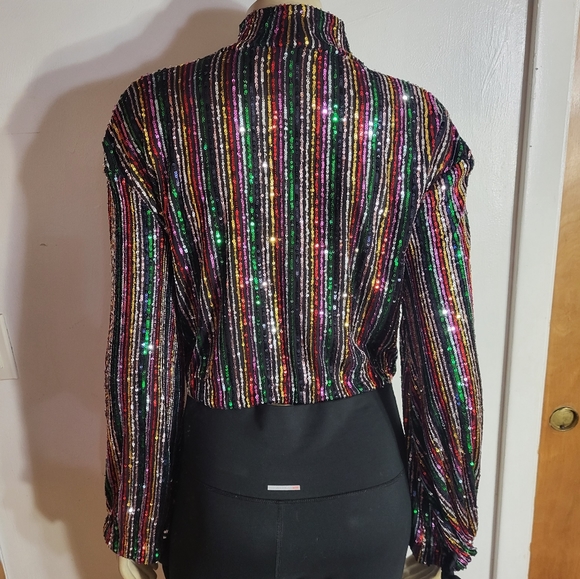 Free People Beautiful Colorful Sequin Crop Blouse Sz XS - Picture 6 of 7